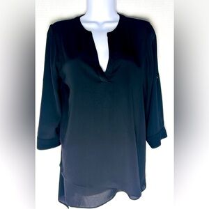 THE LIMITED BLACK SEMI SHEER V-NECK 3/4 SLEEVE BLOUSE WOMEN XS